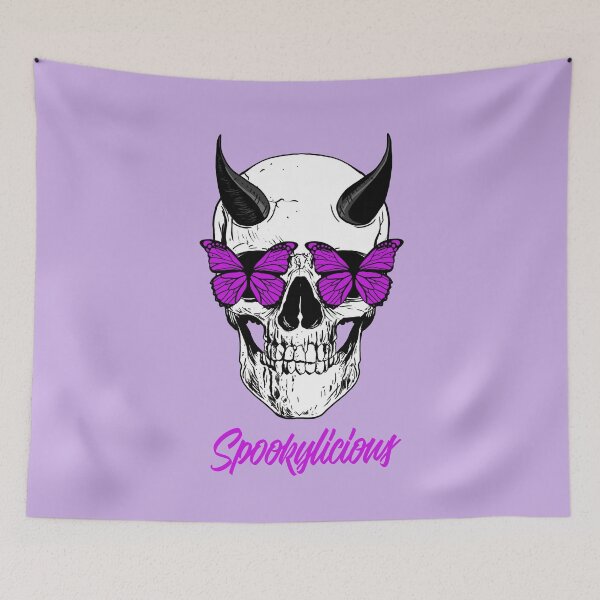 Item preview, Spookylicious Horned Demon Skull with Purple Butterfly Eyes Halloween  designed and sold by LMcDs.