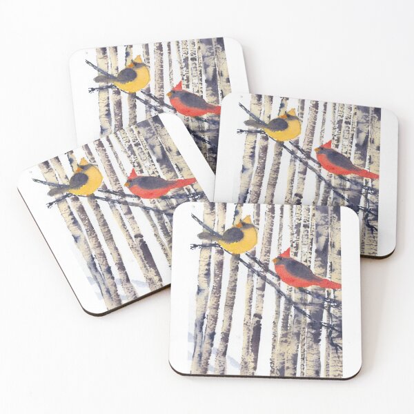Item preview, Holiday card, Christmas Card, Cardinal Pair in Winter Birches, Bird card   designed and sold by Roseann Meserve.