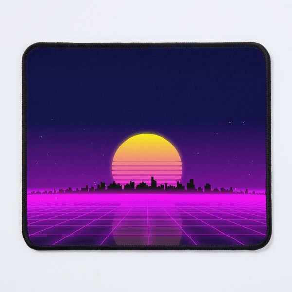 Item preview, Retro 1980s synthwave glowing neon lights plane with sun and city designed and sold by UDDesign.