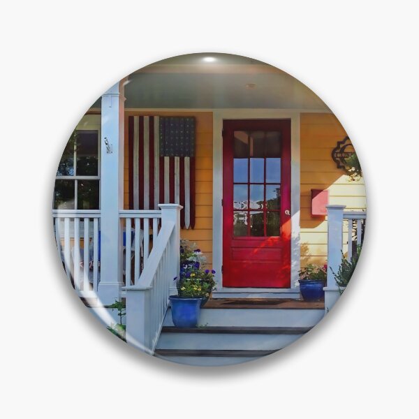 Item preview, Mendham NJ - Porch With Wooden American Flag designed and sold by Susan Savad.