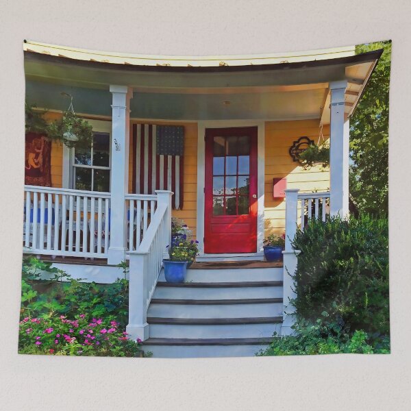 Item preview, Mendham NJ - Porch With Wooden American Flag designed and sold by Susan Savad.