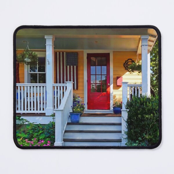 Item preview, Mendham NJ - Porch With Wooden American Flag designed and sold by Susan Savad.
