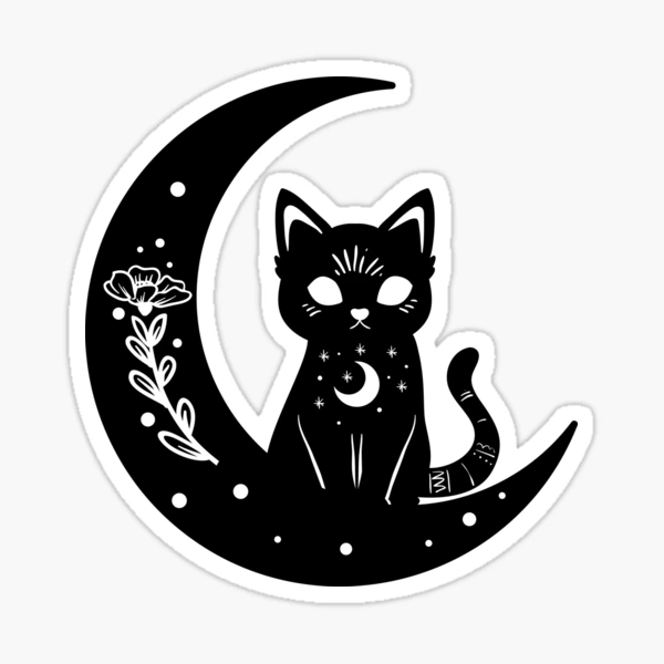 Black cat icon and moon phase' Sticker