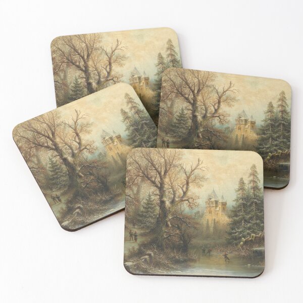 Item preview, Romantic Winter Landscape with Ice Skaters by a Castle (19th century) - Albert Bredow designed and sold by SALON DES ARTS.