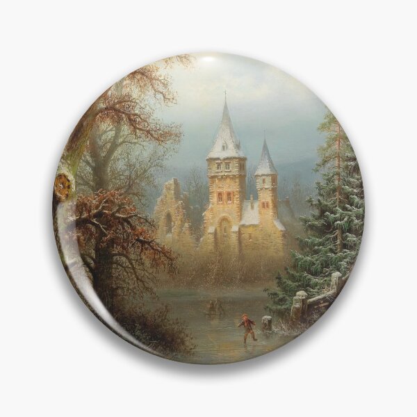 Item preview, Romantic Winter Landscape with Ice Skaters by a Castle (19th century) - Albert Bredow designed and sold by SALON DES ARTS.