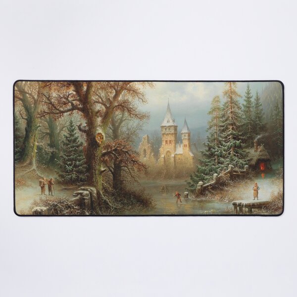 Item preview, Romantic Winter Landscape with Ice Skaters by a Castle (19th century) - Albert Bredow designed and sold by SALON DES ARTS.