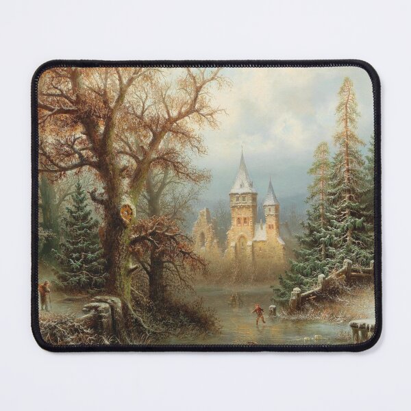 Item preview, Romantic Winter Landscape with Ice Skaters by a Castle (19th century) - Albert Bredow designed and sold by SALON DES ARTS.