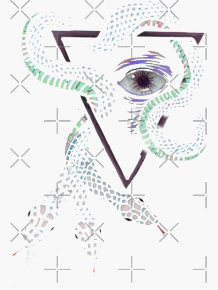 "three-headed snake in a triangle with one eye" Sticker for Sale by