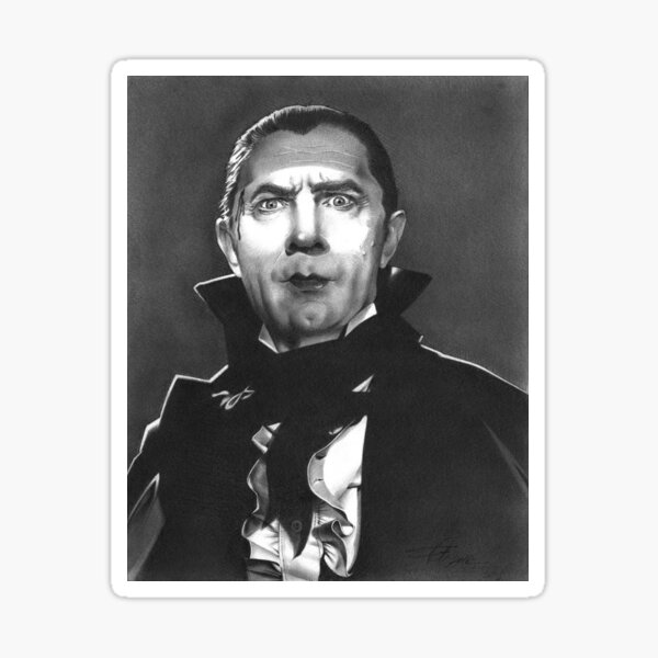 Dracula fan art inspired by Bela Lugosi, based on my original hand-drawn graphite illustration Sticker