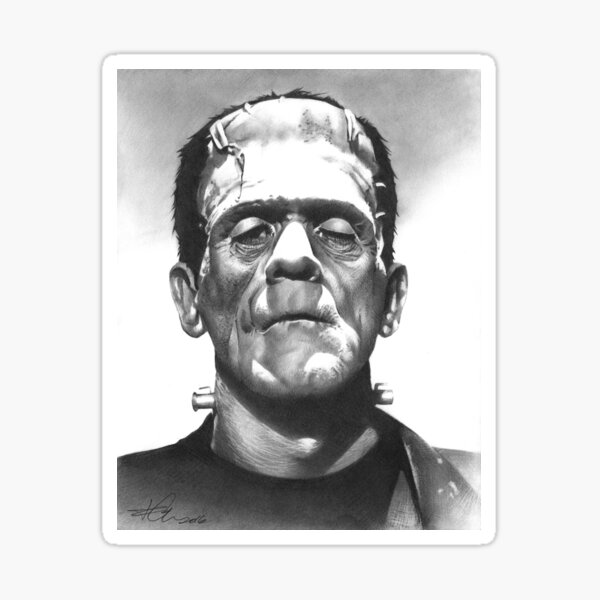 Frankenstein's Monster fan art inspired by Boris Karloff, based on my original hand-drawn graphite illustration Sticker