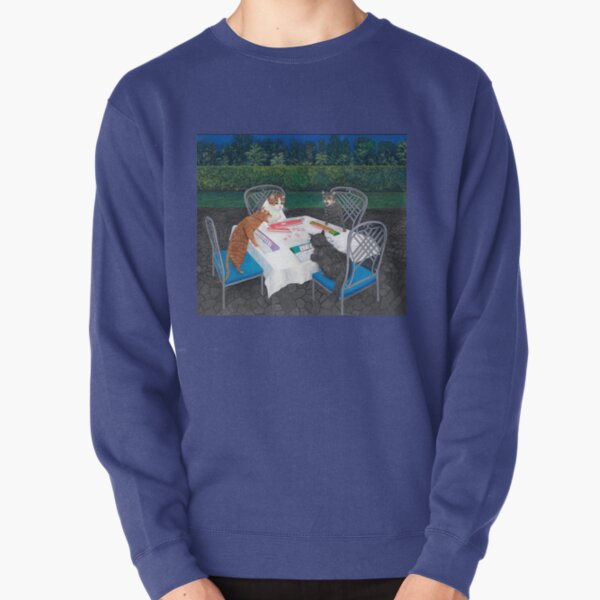 Cats Playing Mahjong in the Garden Pullover Sweatshirt