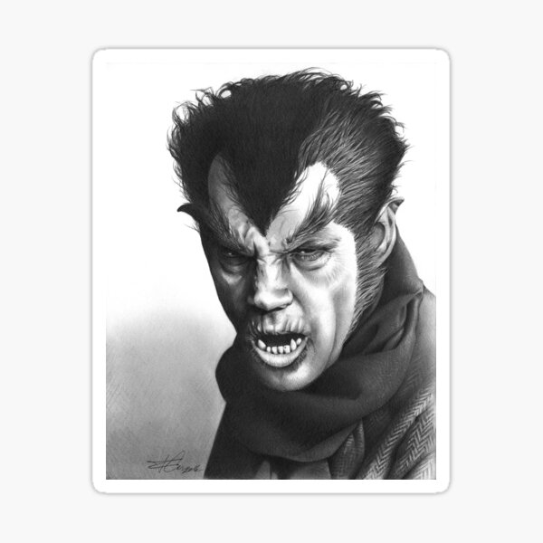 Werewolf of London fan art inspired by Henry Hull, based on my original hand-drawn graphite illustration Sticker