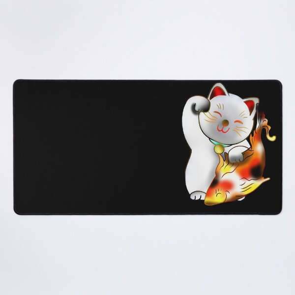 Item preview, Right paw white good luck maneki neko with fish designed and sold by CuisineCat.