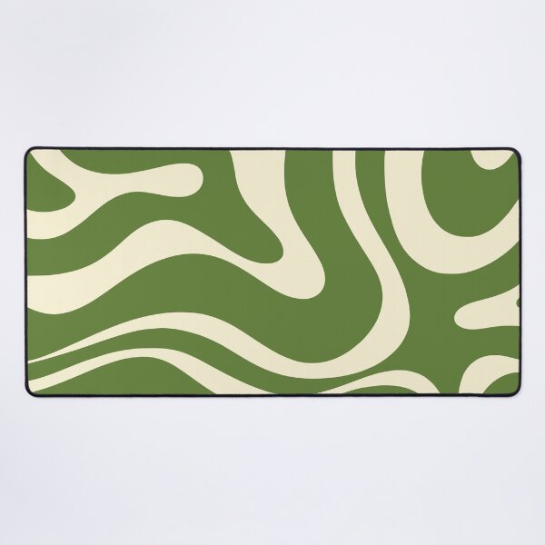Modern Liquid Swirl Abstract Pattern Square in Retro Christmas Green and Cream Desk Mat