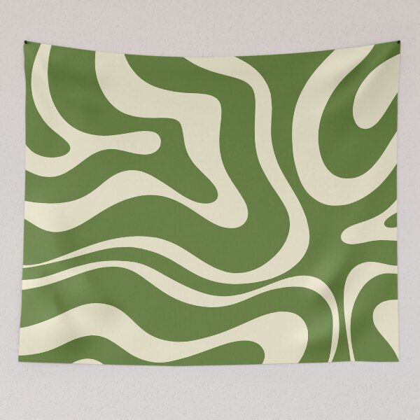 Item preview, Modern Liquid Swirl Abstract Pattern Square in Retro Christmas Green and Cream designed and sold by kierkegaard.