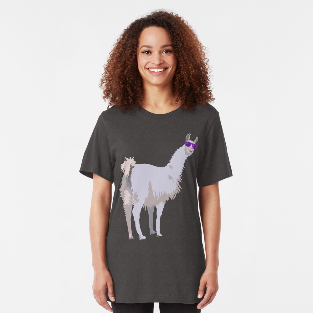 Cool Llama In Sunglasses Slim Fit T-Shirt