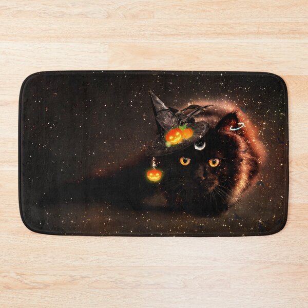 Item preview, Black Cat Witch and Jack O Lantern Orange Neon Halloween Pumpkin designed and sold by Jolly-Yosei.