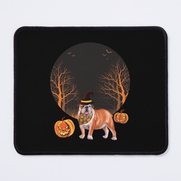Item preview, Halloween English Bulldog wearing witch hat with pumpkins by the side designed and sold by HStudioPrints.