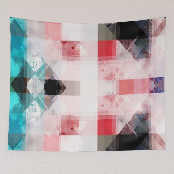 Item preview, graphic design geometric pixel square pattern abstract background in red blue designed and sold by Mrvell.