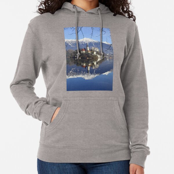 Church on island at Lake Bled Slovenia Lightweight Hoodie