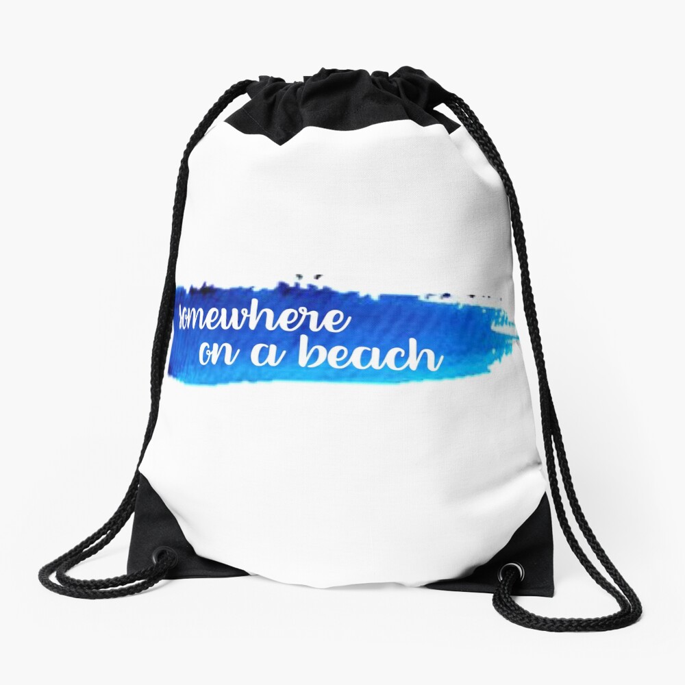 Somewhere on a Beach Watercolor Stroke Drawstring Bag