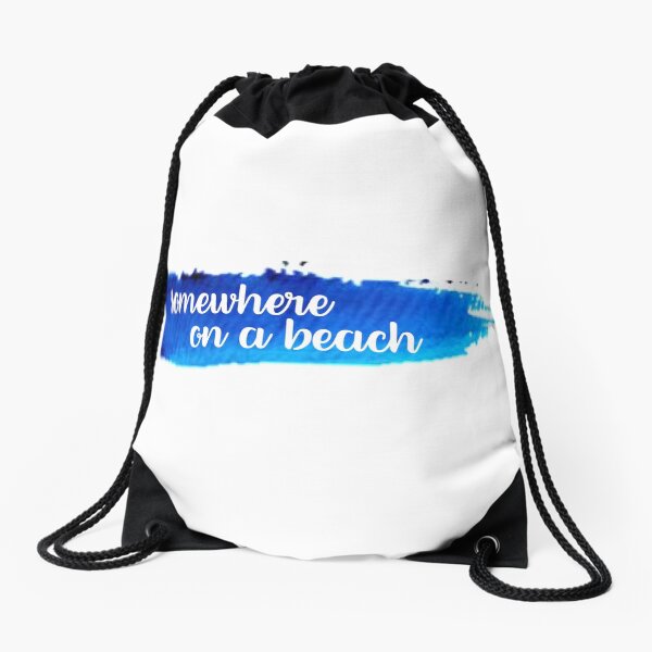 Somewhere on a Beach Watercolor Stroke Drawstring Bag