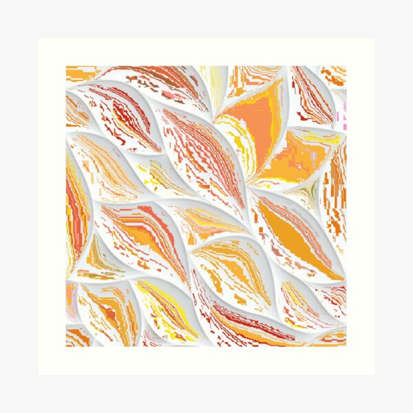 Abstract Orange Red Leaves (D100) Art Print