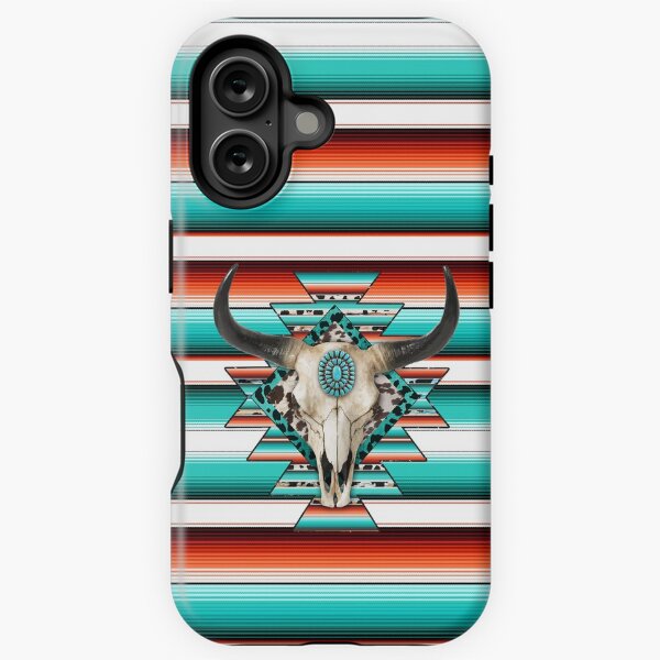 Vista previa del artículo con la obra «Estuche para teléfono con estampado Western Serape Skull Cow Boho», diseñado y vendido por GutsyShop.