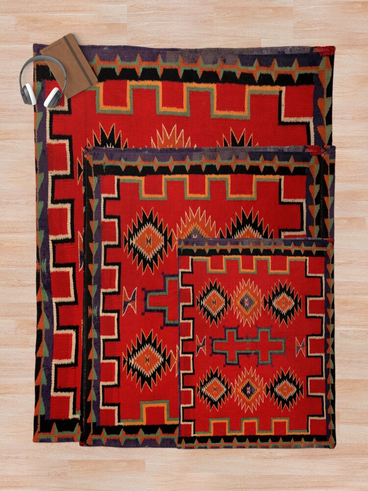 "1890's Navajo Horse Saddle Blanket Original High Res Scan Original Color" Throw Blanket for