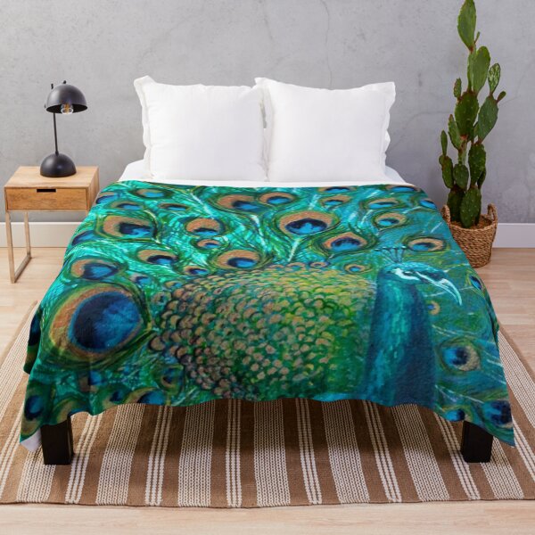 Colourised Peacock Throw Blanket
