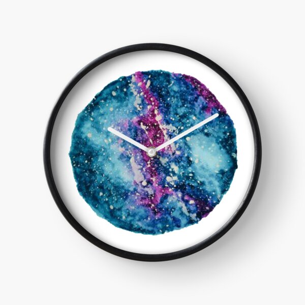 Watercolor Milky Way Galaxy Blue and Violet Clock