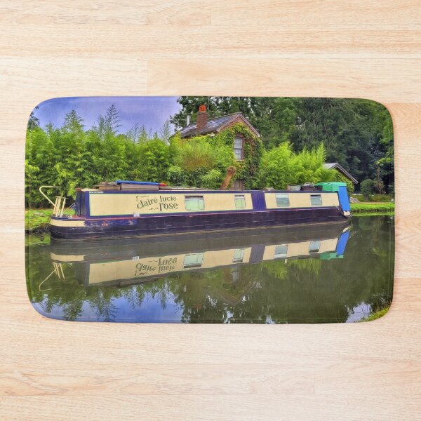 Item preview, View of Canal with Barge Narrow Boat and Cottage  and Trees designed and sold by KALEIDOSCOPE UK.