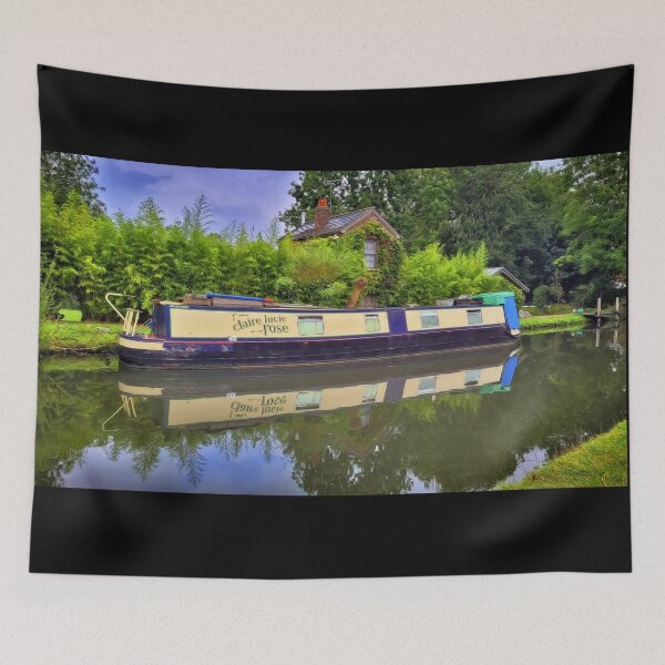 Item preview, View of Canal with Barge Narrow Boat and Cottage  and Trees designed and sold by KALEIDOSCOPE UK.