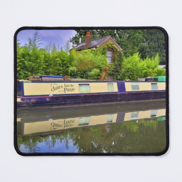 Item preview, View of Canal with Barge Narrow Boat and Cottage  and Trees designed and sold by KALEIDOSCOPE UK.