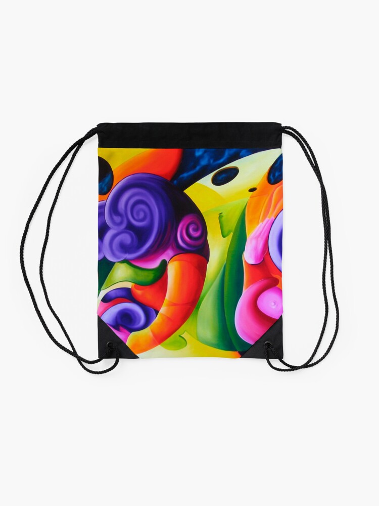 Thumbnail 2 of 3, Drawstring Bag, "Bailando en el Espacio" colourful abstract oil painting designed and sold by jknowles.