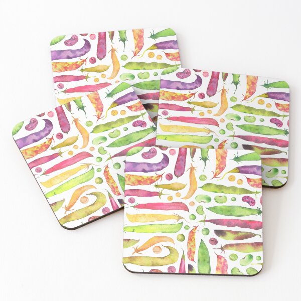 Item preview, Pea, soya, bean pods and beans handdrawn fresh colorful watercolor pattern designed and sold by AnjeseAnna.