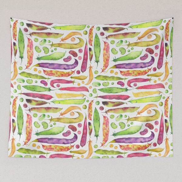 Item preview, Pea, soya, bean pods and beans handdrawn fresh colorful watercolor pattern designed and sold by AnjeseAnna.