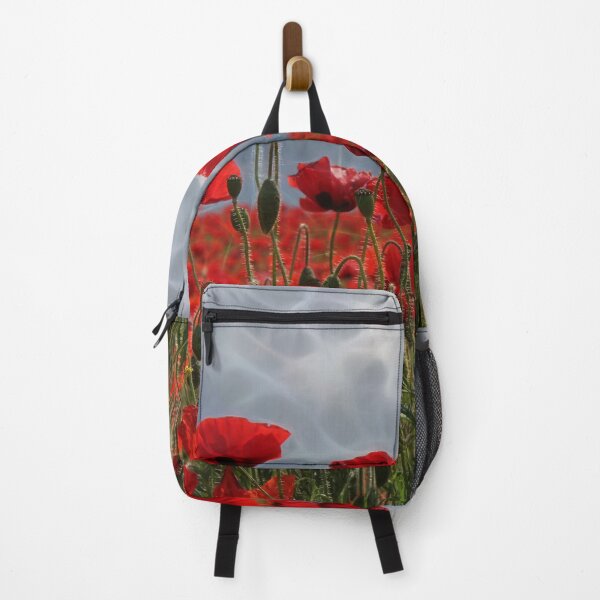 Item preview, bright red glowing poppy in a field of wild uncultivated flowers designed and sold by mister-john.