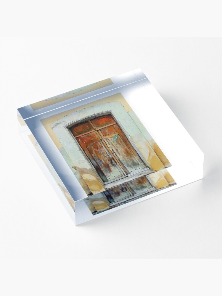 Thumbnail 3 of 5, Acrylic Block, "Puerta Cafe" - oil painting of an old Mexican door designed and sold by jknowles.