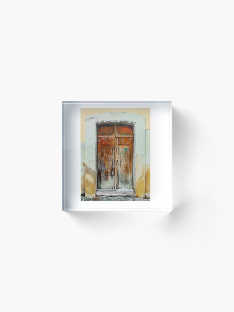 Thumbnail 2 of 5, Acrylic Block, "Puerta Cafe" - oil painting of an old Mexican door designed and sold by jknowles.