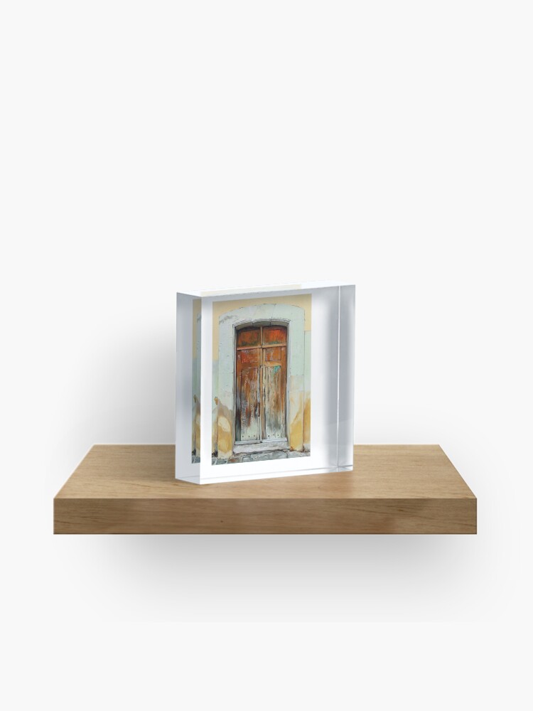 Thumbnail 1 of 5, Acrylic Block, "Puerta Cafe" - oil painting of an old Mexican door designed and sold by jknowles.