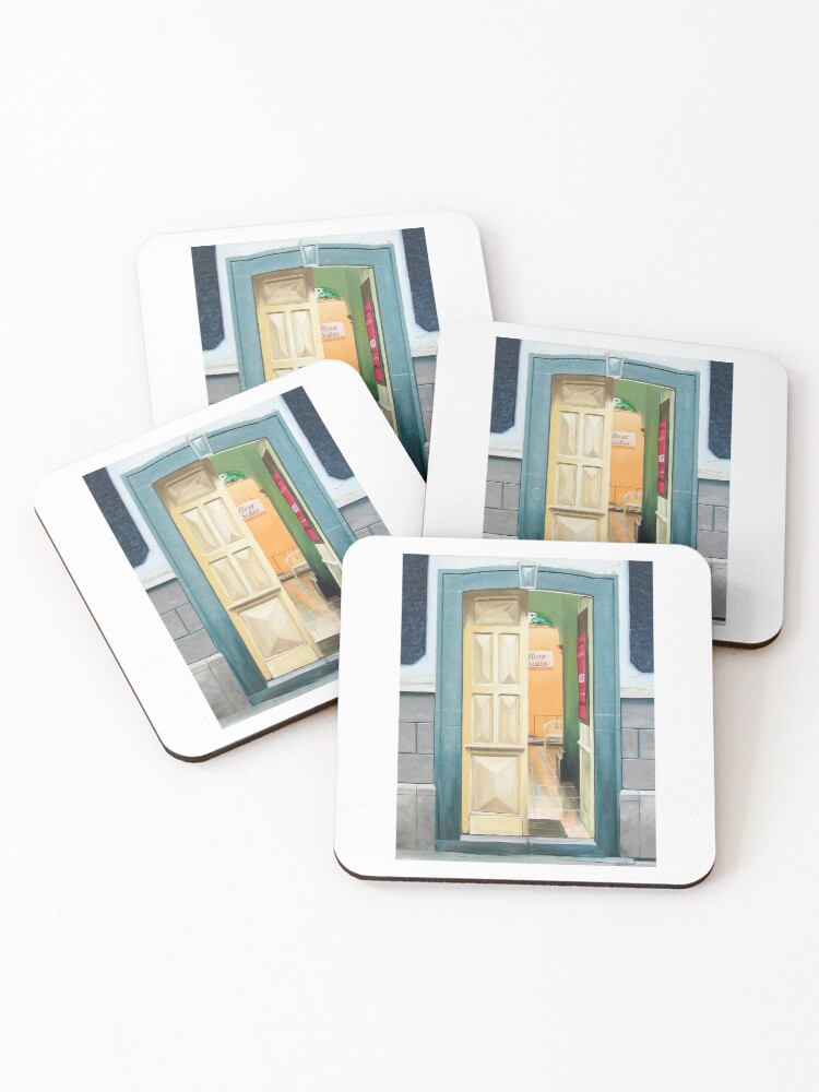 Thumbnail 1 of 5, Coasters (Set of 4), "Plaza Positos" - Oil painting of an old Mexican door designed and sold by jknowles.