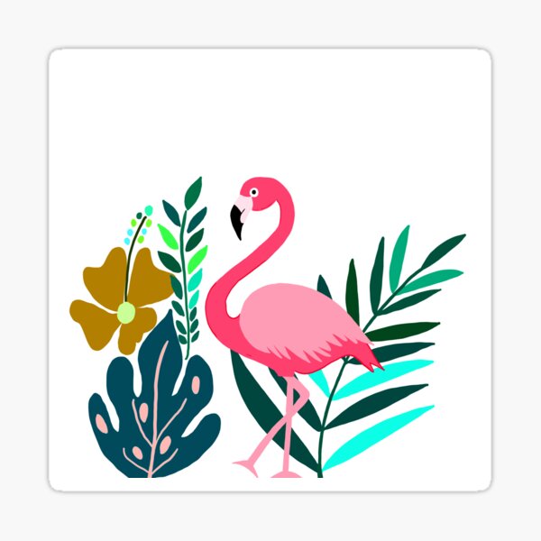 Copy of Tropical Flamingo with Hibiscus Flower Sticker