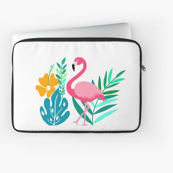 Tropical Pink Flamingo with Hibiscus Flower Laptop Sleeve