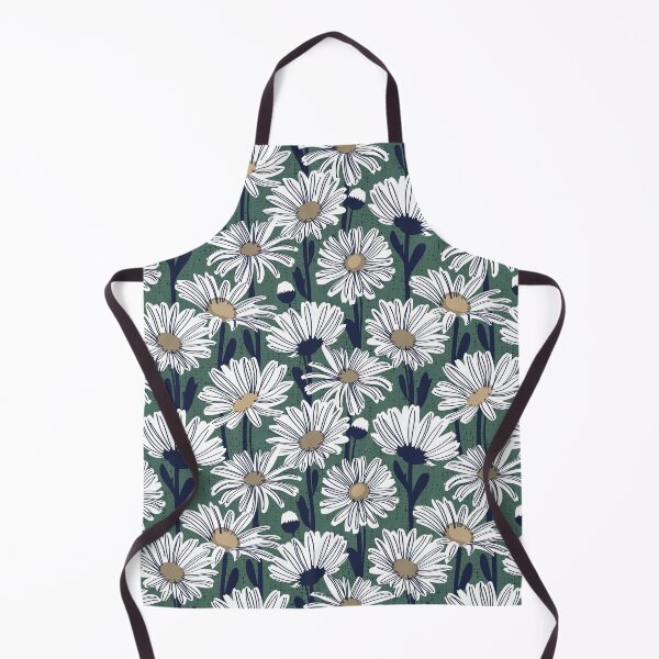Item preview, Field of daisies // pine green background white and mushroom brown daisy flowers oxford navy blue line contour designed and sold by SelmaCardoso.