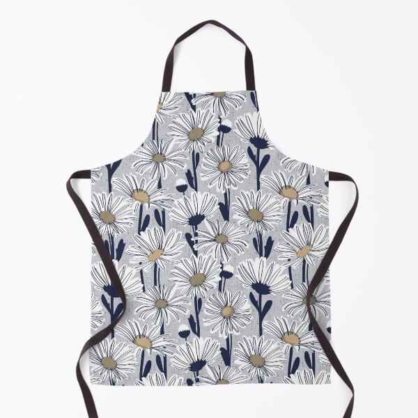 Item preview, Field of daisies // light grey background white and mushroom brown daisy flowers oxford navy blue line contour designed and sold by SelmaCardoso.