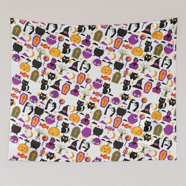 Item preview, Halloween scary Ghost Owl Black Cat Candy Lollipop Old Hose Pumpkin Seamless Pattern designed and sold by NOorYES.