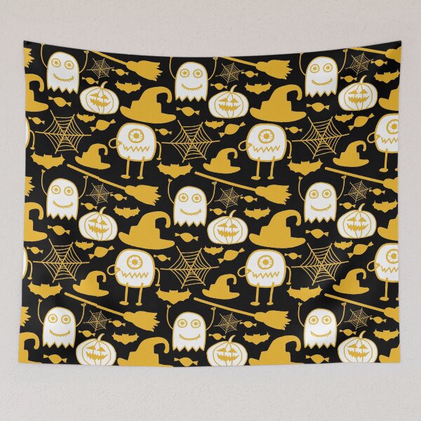 Item preview, Halloween scary Ghost Owl Black Cat Candy Lollipop Old Hose Pumpkin Seamless Pattern designed and sold by NOorYES.