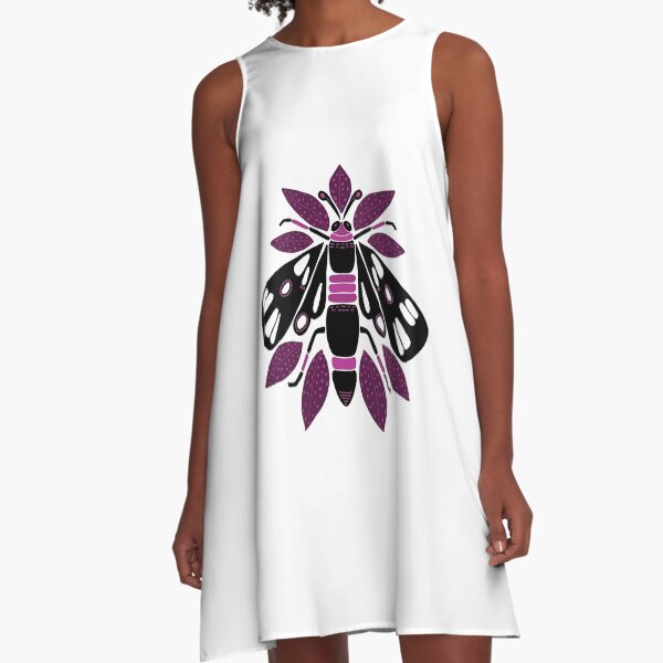 Moth with Croton Leaves A-Line Dress