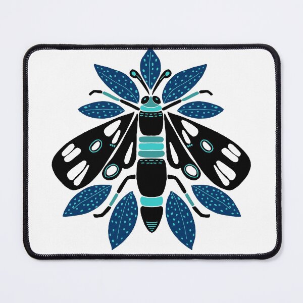 Moth with Croton Leaves - Turquoise Mouse Pad